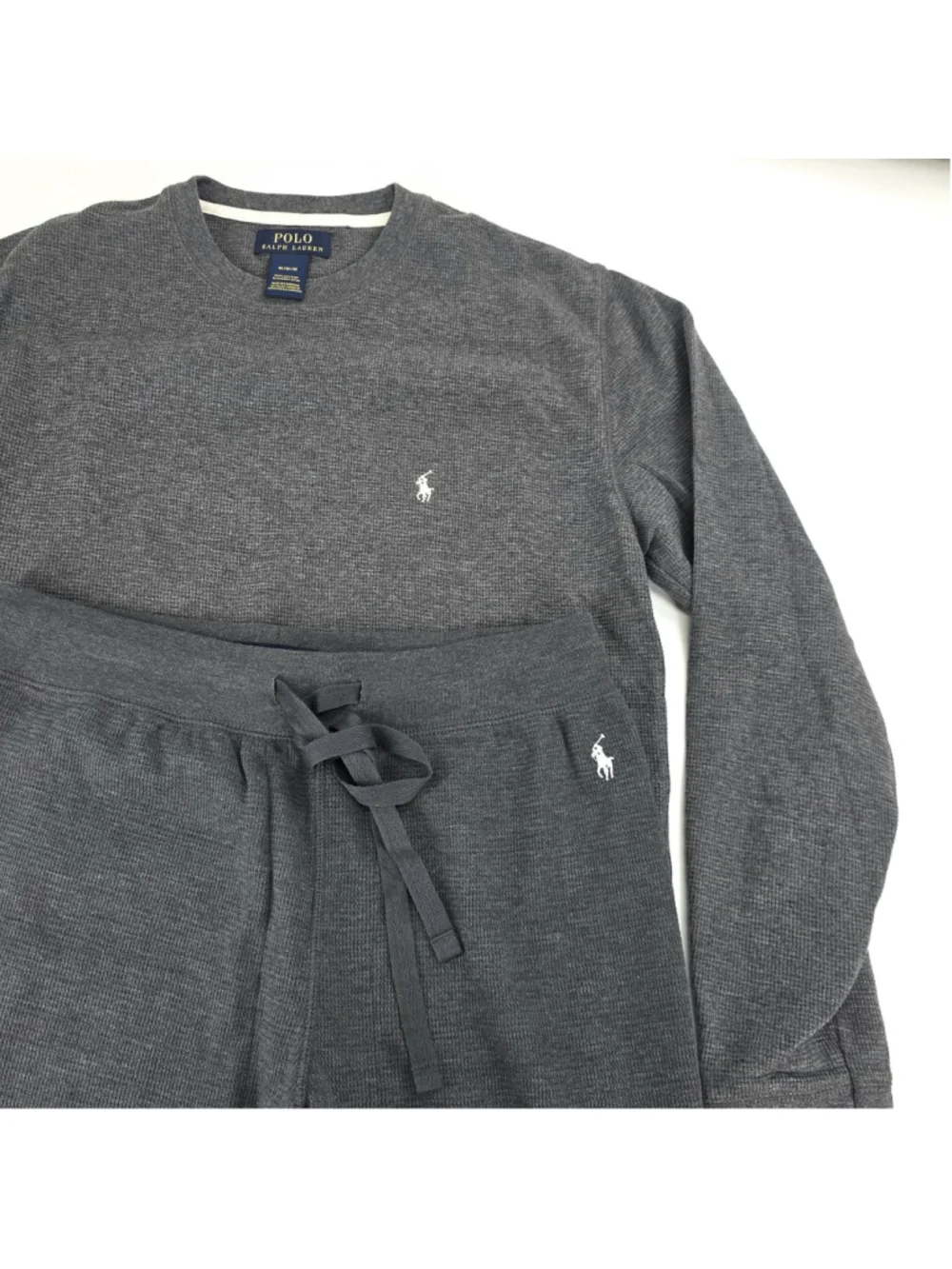 Polo Ralph Lauren Waffle Knit Lounge Set Mens M Gray Cotton Thermal Pajama...